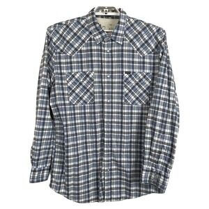 Bullhead Men's XXL Plaid Shirt Blue Gray‎ Snap Down Long Sleeve 100% Cotton